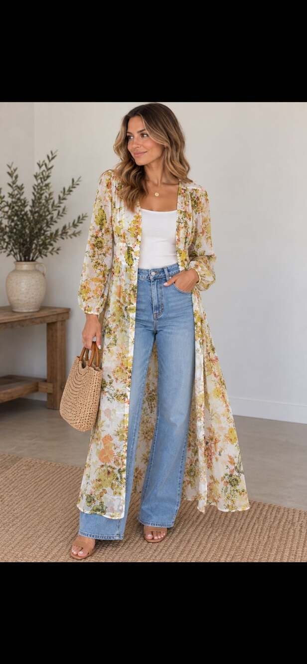 Kori America Floral Maxi Dress Size S Long Sleeve V-Neck Chiffon